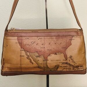 Martin Alviero Vintage Map Print Tan Shoulder Bag